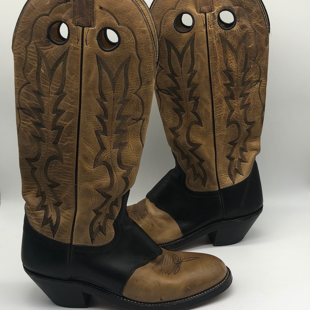 Dan Post Buckaroo Men's Size 10D Black Tan Leather Tall Cowboy Boots